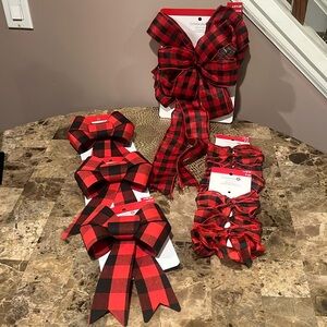 Celebrate It Christmas Decor Bow Bundle, Red & Black Check Theme, Set of 6
